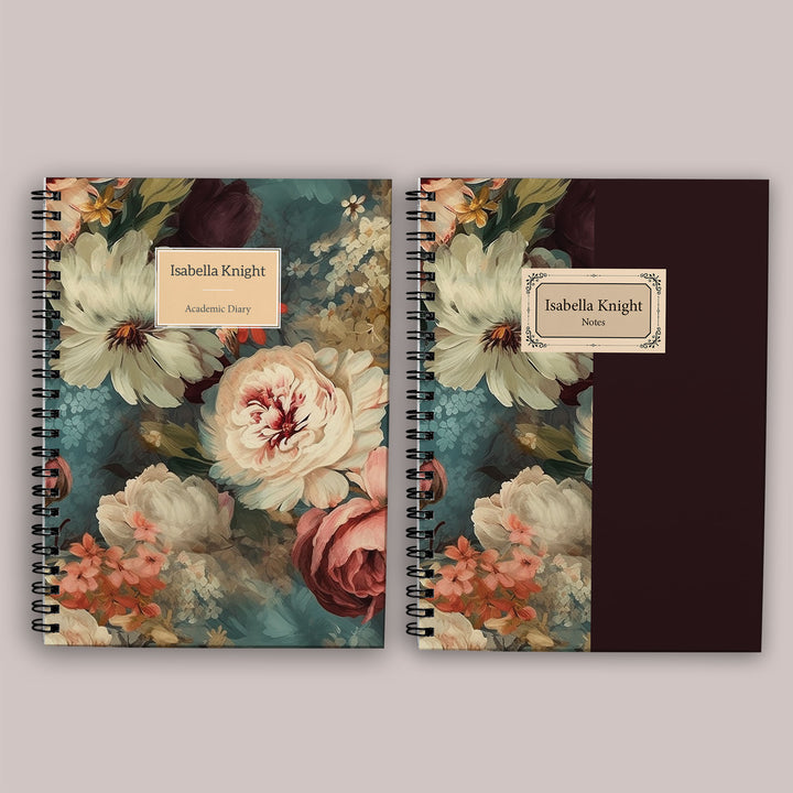 Academic Diary & Notebook Set - Teal Flowers