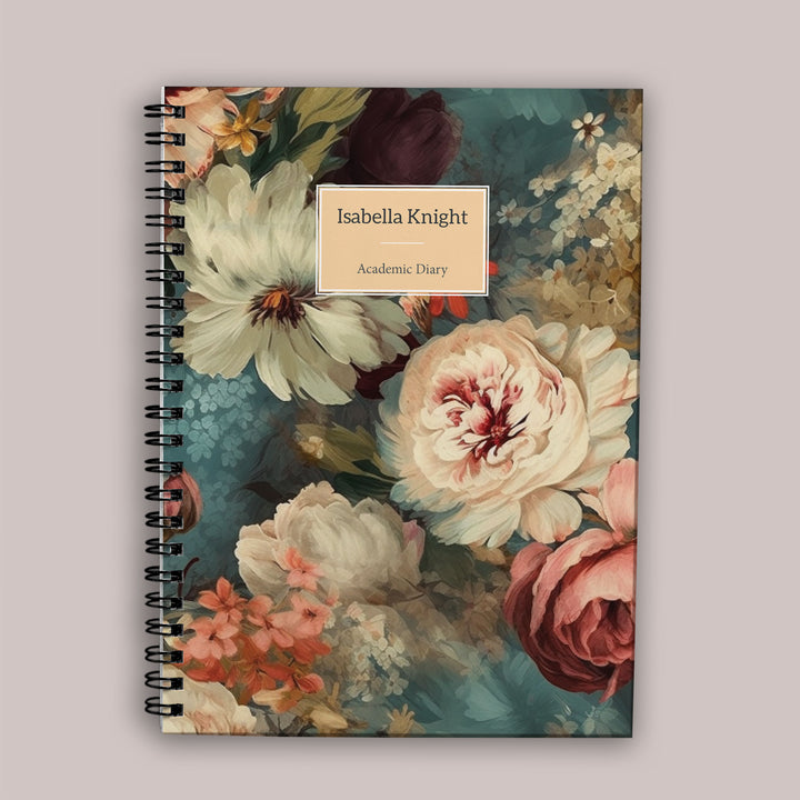 Academic Diary - Teal Flowers